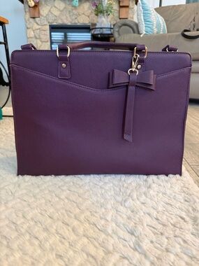 Purple Structured Laptop Tote with Bow Accent